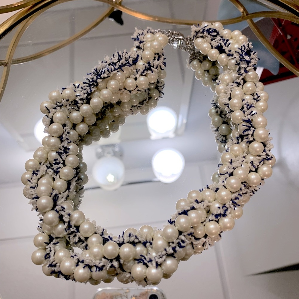 Ann Taylor pearl and tweed braided necklace